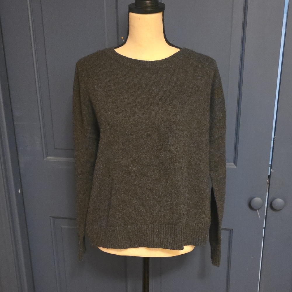 LOFT Charcoal Crew Neck Cotton Blend Sweater Sz Large